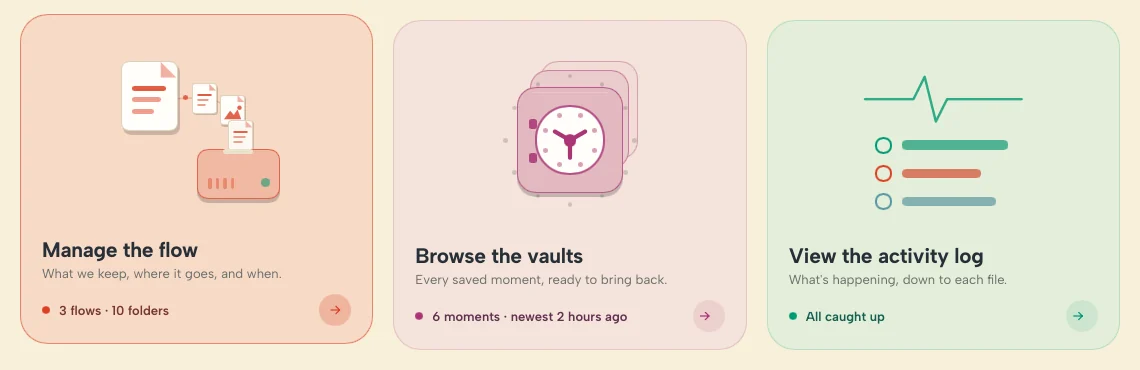 Manage the flow, with files flowing along a path into a drive.